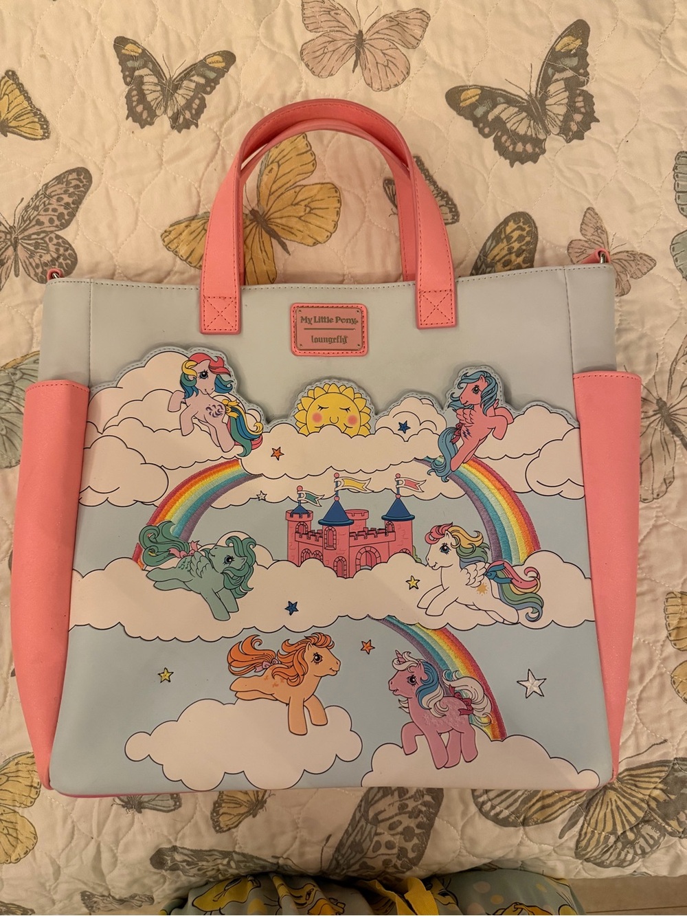 My Little Pony Light Blue and Pink Rose Tote with Rainbow Ponies